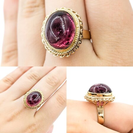 Ring Vintage 12.87ct Cabochon Rubellite Tourmaline 14ky sz7 124020151
