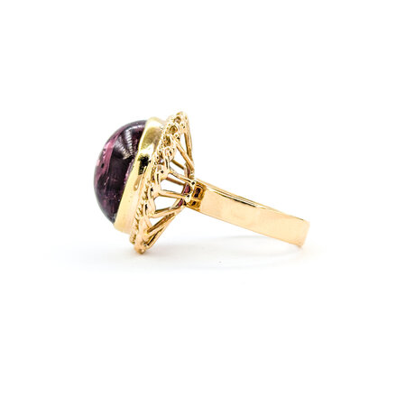 Ring Vintage 12.87ct Cabochon Rubellite Tourmaline 14ky sz7 124020151