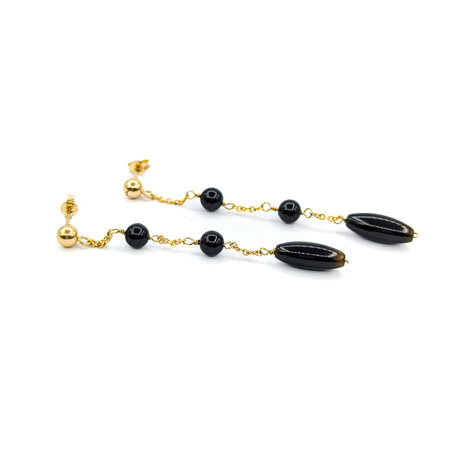 Earrings Dangle Friction Back Onyx 55x4.5mm 14ky 224074312