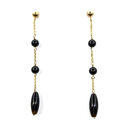 Earrings Dangle Friction Back Onyx 55x4.5mm 14ky 224074312