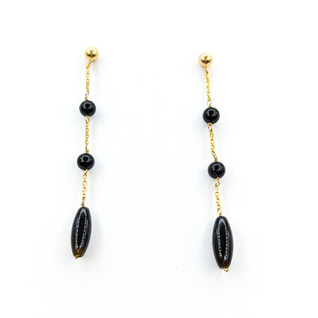 Earrings Dangle Friction Back Onyx 55x4.5mm 14ky 224074312