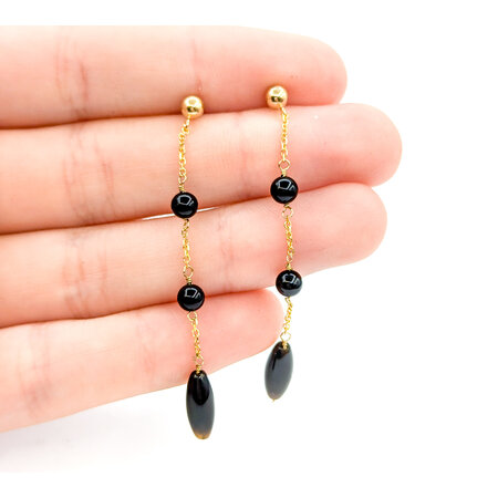 Earrings Dangle Friction Back Onyx 55x4.5mm 14ky 224074312