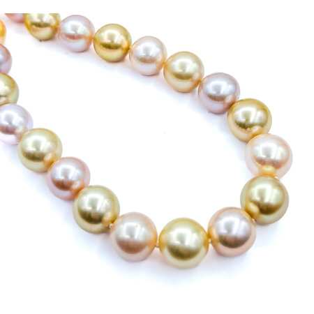 Necklace Strand .07ctw Round Diamonds 10-11mm South Sea Multicolor Pearls 18ky 30" 223010064