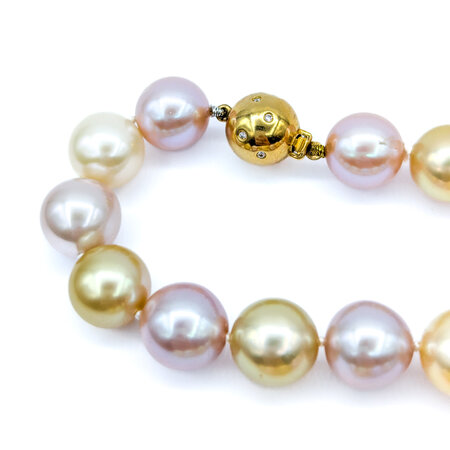 Necklace Strand .07ctw Round Diamonds 10-11mm South Sea Multicolor Pearls 18ky 30" 223010064