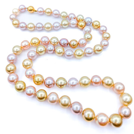 Necklace Strand .07ctw Round Diamonds 10-11mm South Sea Multicolor Pearls 18ky 30" 223010064