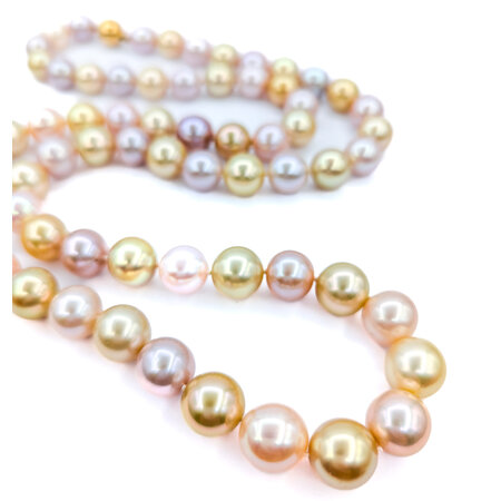 Necklace Strand .07ctw Round Diamonds 10-11mm South Sea Multicolor Pearls 18ky 30" 223010064