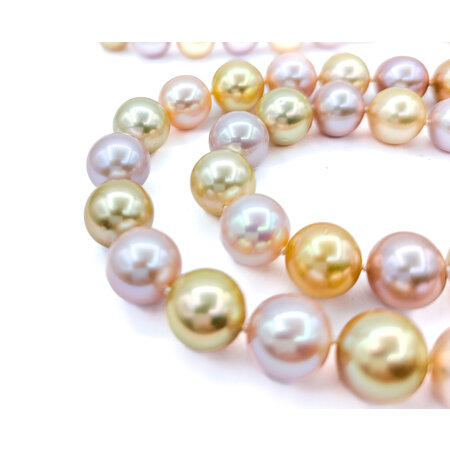 Necklace Strand .07ctw Round Diamonds 10-11mm South Sea Multicolor Pearls 18ky 30" 223010064