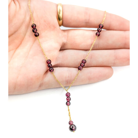 Necklace Station 4-6mm Beads Garnet 14ky 16in  224072250