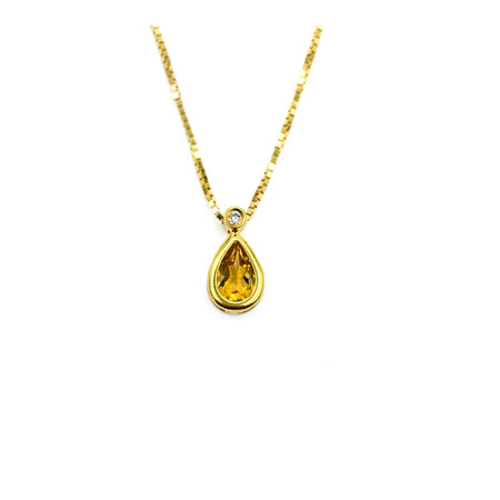 Pendant .01ct Round Diamond .37ct Citrine 9.5x5mm 14ky 18"" 224071257