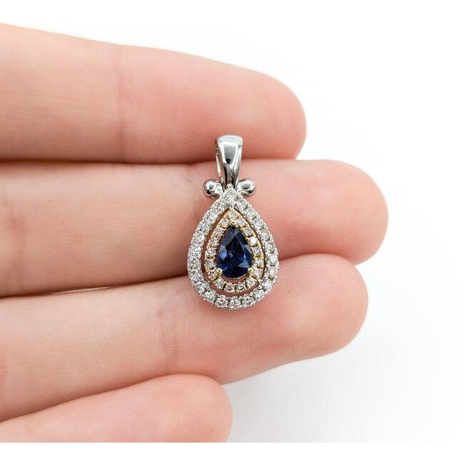 Pendant Tear Drop .33ctw Diamonds .50ct Sapphire 14ktt .8x.4" 123060192