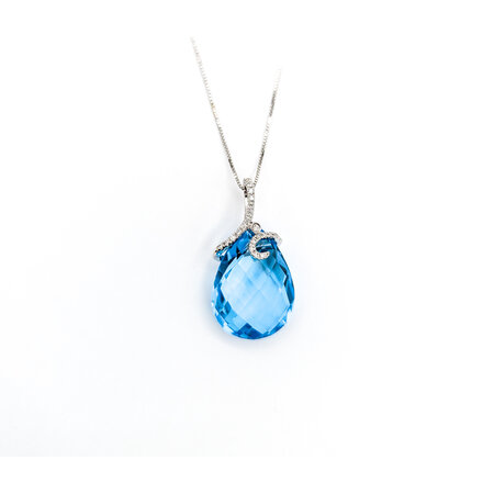 Pendant .09 Diamonds (VS) 13.09 Ctw Blue Topaz W/CH 18KW 122120260