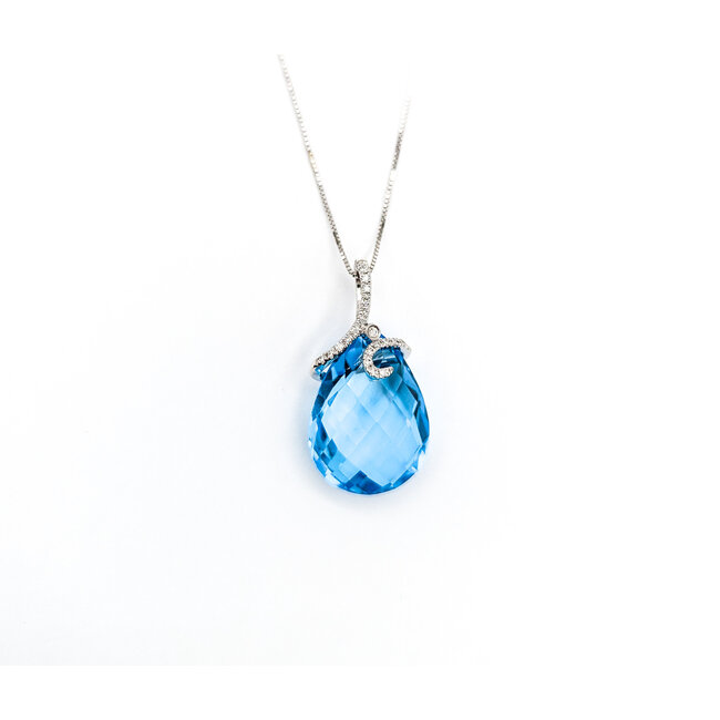 Pendant .09 Diamonds (VS) 13.09 Ctw Blue Topaz W/CH 18KW 122120260