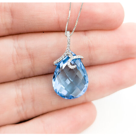 Pendant .09 Diamonds (VS) 13.09 Ctw Blue Topaz W/CH 18KW 122120260