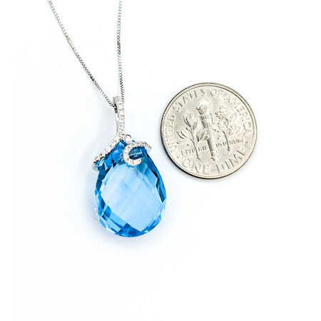 Pendant .09 Diamonds (VS) 13.09 Ctw Blue Topaz W/CH 18KW 122120260