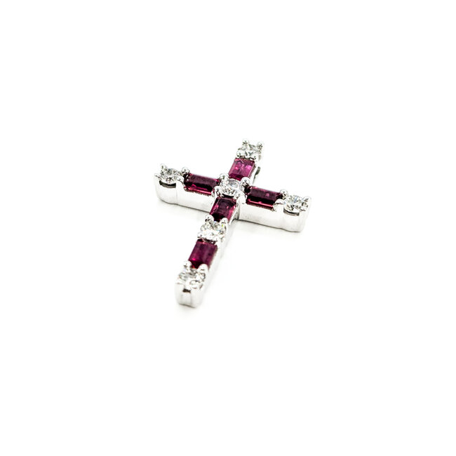 Pendant Cross .51ctw Diamonds 1.00ctw Ruby 14kw 1x.75" 123060161