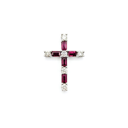Pendant Cross .51ctw Diamonds 1.00ctw Ruby 14kw 1x.75" 123060161