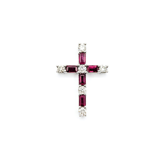 Pendant Cross .51ctw Diamonds 1.00ctw Ruby 14kw 1x.75" 123060161