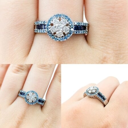 Ring Cocktail .35ctw Round Diamonds .50ctw Irradiated Blue Diamonds .24ctw Sapphires18kw sz9.25 224080002