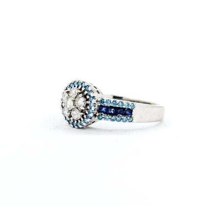 Ring Cocktail .35ctw Round Diamonds .50ctw Irradiated Blue Diamonds .24ctw Sapphires18kw sz9.25 224080002