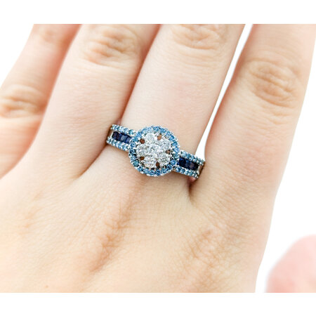 Ring Cocktail .35ctw Round Diamonds .50ctw Irradiated Blue Diamonds .24ctw Sapphires18kw sz9.25 224080002