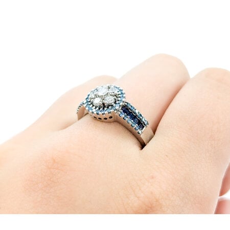 Ring Cocktail .35ctw Round Diamonds .50ctw Irradiated Blue Diamonds .24ctw Sapphires18kw sz9.25 224080002