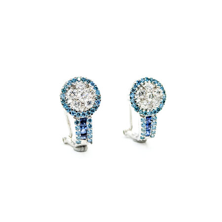 Earrings J Hoops .70ctw Round Diamonds Omega Back .80ctw Irradiated Blue Diamonds .24ctw Sapphires 18.5x10mm 18kw 224084001