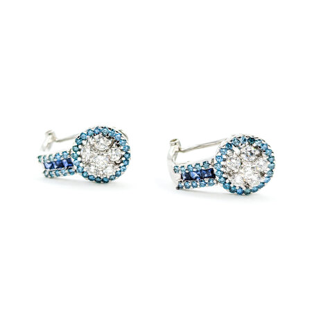 Earrings J Hoops .70ctw Round Diamonds Omega Back .80ctw Irradiated Blue Diamonds .24ctw Sapphires 18.5x10mm 18kw 224084001