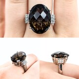  Ring .24ctw Round Diamonds 17ct Smokey Quartz 14kw sz7 224080155