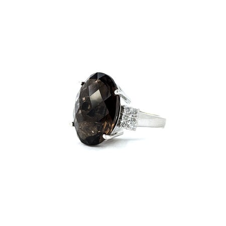 Ring .24ctw Round Diamonds 17ct Smokey Quartz 14kw sz7 224080155