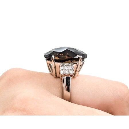 Ring .24ctw Round Diamonds 17ct Smokey Quartz 14kw sz7 224080155