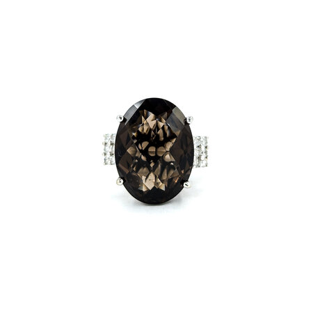 Ring .24ctw Round Diamonds 17ct Smokey Quartz 14kw sz7 224080155