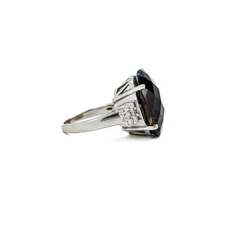 Ring .24ctw Round Diamonds 17ct Smokey Quartz 14kw sz7 224080155