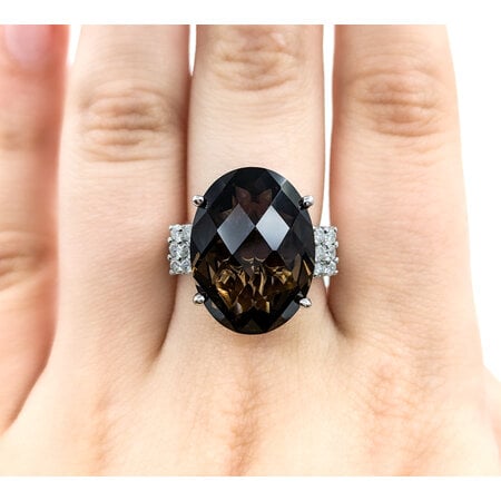 Ring .24ctw Round Diamonds 17ct Smokey Quartz 14kw sz7 224080155