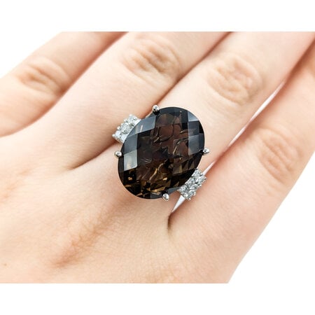 Ring .24ctw Round Diamonds 17ct Smokey Quartz 14kw sz7 224080155