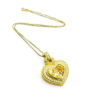 Pendant Judith Ripka .60ctw Round Diamonds Canary Crystal 38x28mm 18ky/14ky Chain 15"" 224081251