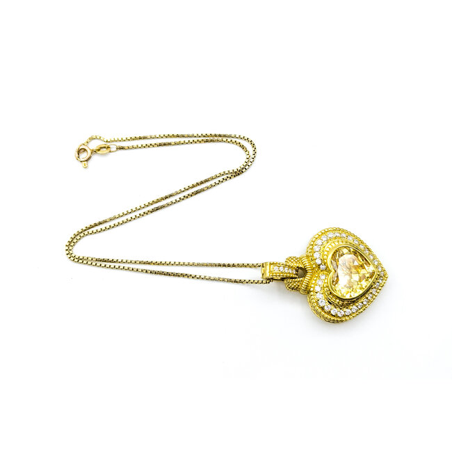 Pendant Judith Ripka .60ctw Round Diamonds Canary Crystal 38x28mm 18ky/14ky Chain 15"" 224081251