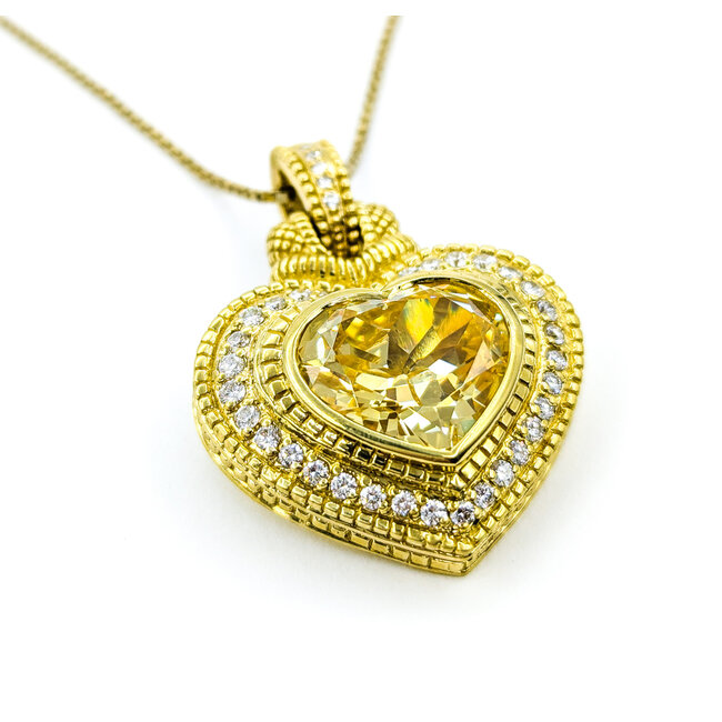 Pendant Judith Ripka .60ctw Round Diamonds Canary Crystal 38x28mm 18ky/14ky Chain 15"" 224081251