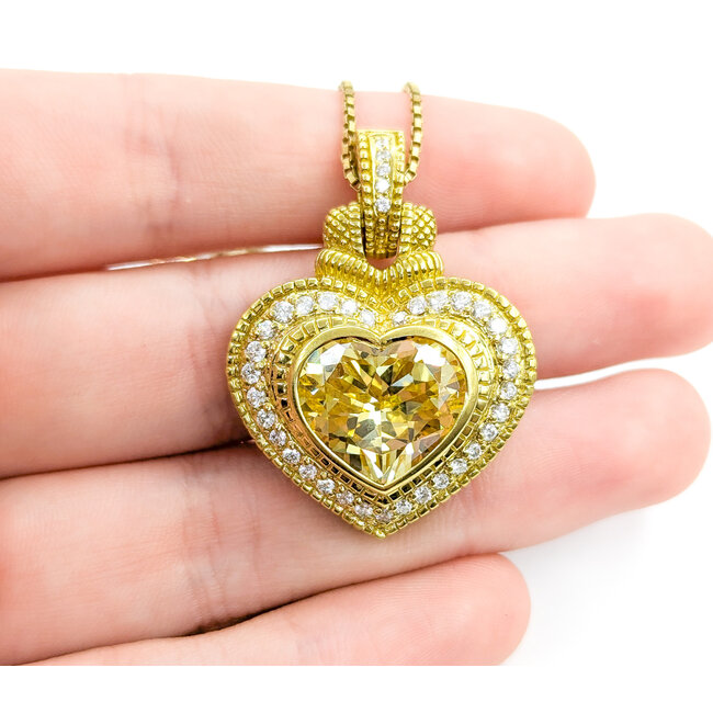 Pendant Judith Ripka .60ctw Round Diamonds Canary Crystal 38x28mm 18ky/14ky Chain 15"" 224081251