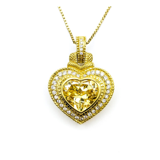 Pendant Judith Ripka .60ctw Round Diamonds Canary Crystal 38x28mm 18ky/14ky Chain 15"" 224081251