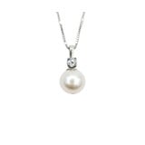  Pendant W/Chain .15ct Round Diamond 9mm South Sea Pearl 17.5x9mm 14kw 20" 224081252