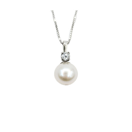 Pendant W/Chain .15ct Round Diamond 9mm South Sea Pearl 17.5x9mm 14kw 20" 224081252