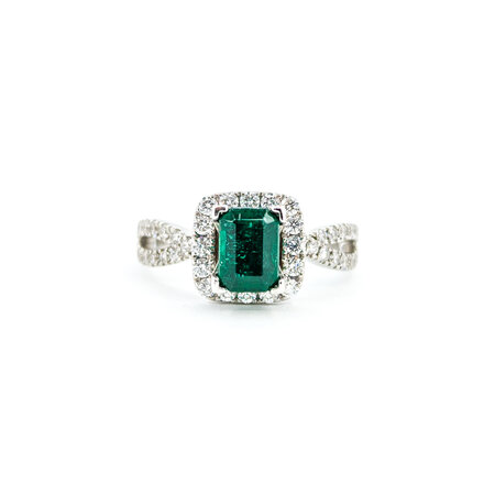 Ring .75ctw Round Diamonds .96ct Emerald 14kw Sz7 10x10mm 124060180