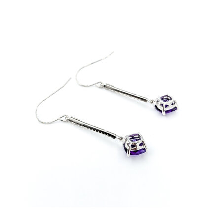 Earrings Dangle .10ctw Round Diamonds French Wire 2.80ctw Amethyst 45x9.5mm 14kw 224084155