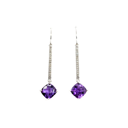 Earrings Dangle .10ctw Round Diamonds French Wire 2.80ctw Amethyst 45x9.5mm 14kw 224084155