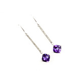  Earrings Dangle .10ctw Round Diamonds French Wire 2.80ctw Amethyst 45x9.5mm 14kw 224084155