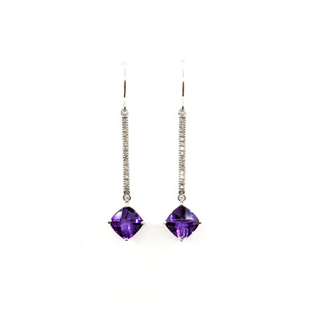 Earrings Dangle .10ctw Round Diamonds French Wire 2.80ctw Amethyst 45x9.5mm 14kw 224084155