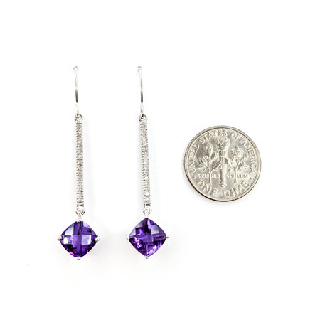 Earrings Dangle .10ctw Round Diamonds French Wire 2.80ctw Amethyst 45x9.5mm 14kw 224084155