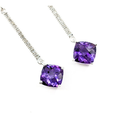 Earrings Dangle .10ctw Round Diamonds French Wire 2.80ctw Amethyst 45x9.5mm 14kw 224084155