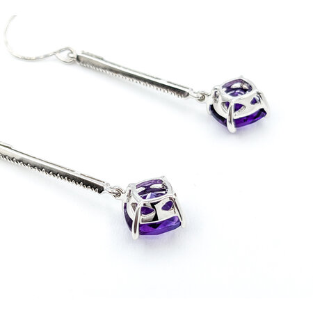 Earrings Dangle .10ctw Round Diamonds French Wire 2.80ctw Amethyst 45x9.5mm 14kw 224084155