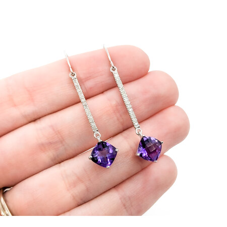 Earrings Dangle .10ctw Round Diamonds French Wire 2.80ctw Amethyst 45x9.5mm 14kw 224084155